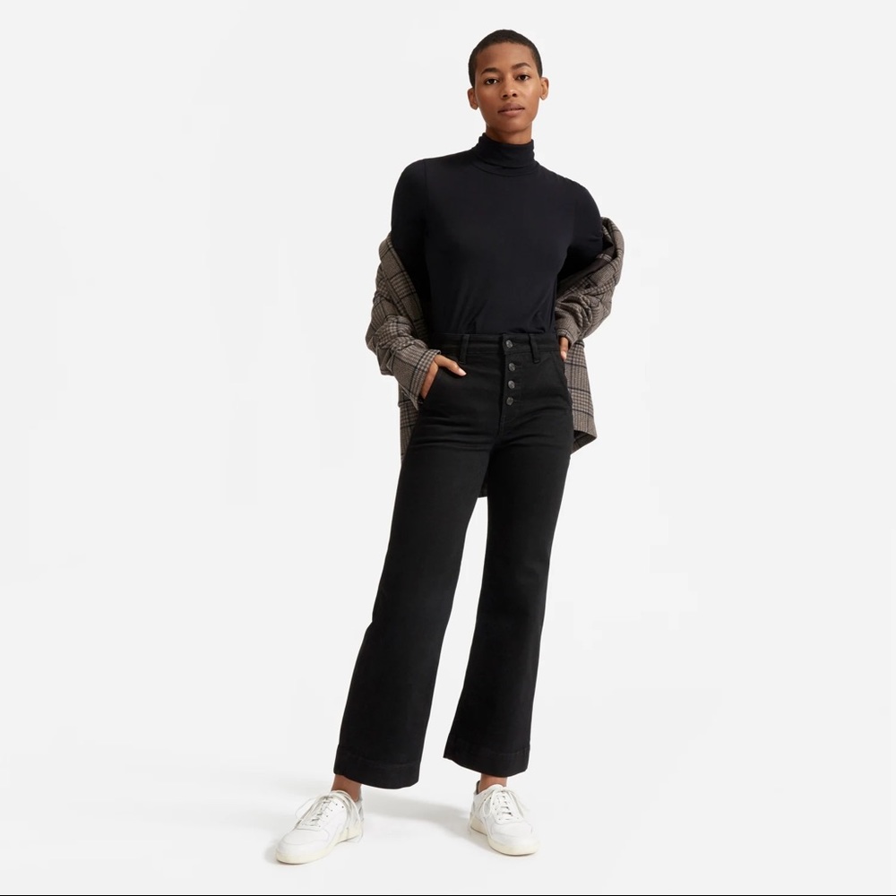 NWT Everlane The Button Fly Black Wide leg Jean 26